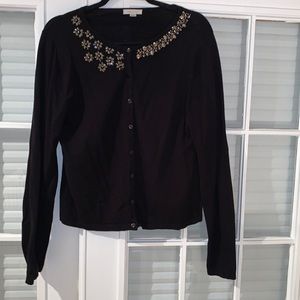 Garnet Hill Embellished Cardigan, size XL, Black